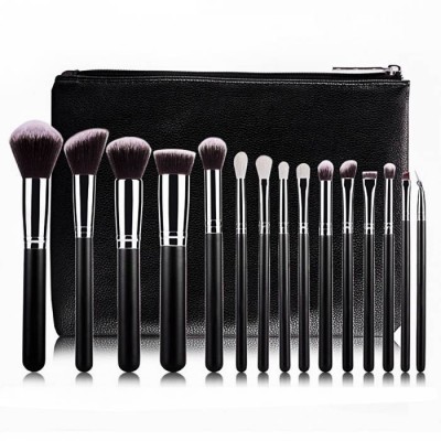 Personalized 15pcs Professional Cosmetics Foundation Goat Hair Blending Brushes Sets Kit with PU Leather Case